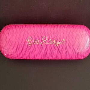 Lilly Pulitzer Clamshell Glass Case Hot Pink Blue Interior Clean inside and Out